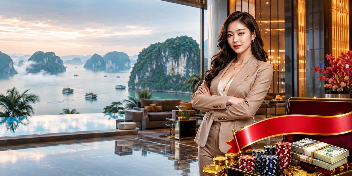 Khung cảnh Hạ Long Bay với người dùng kiểm tra tài khoản cá cược trên điện thoại