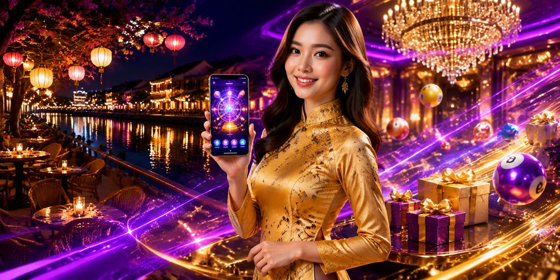 Phụ nữ mặc áo dài tại Hội An đọc thông tin xổ số và jackpot trực tuyến