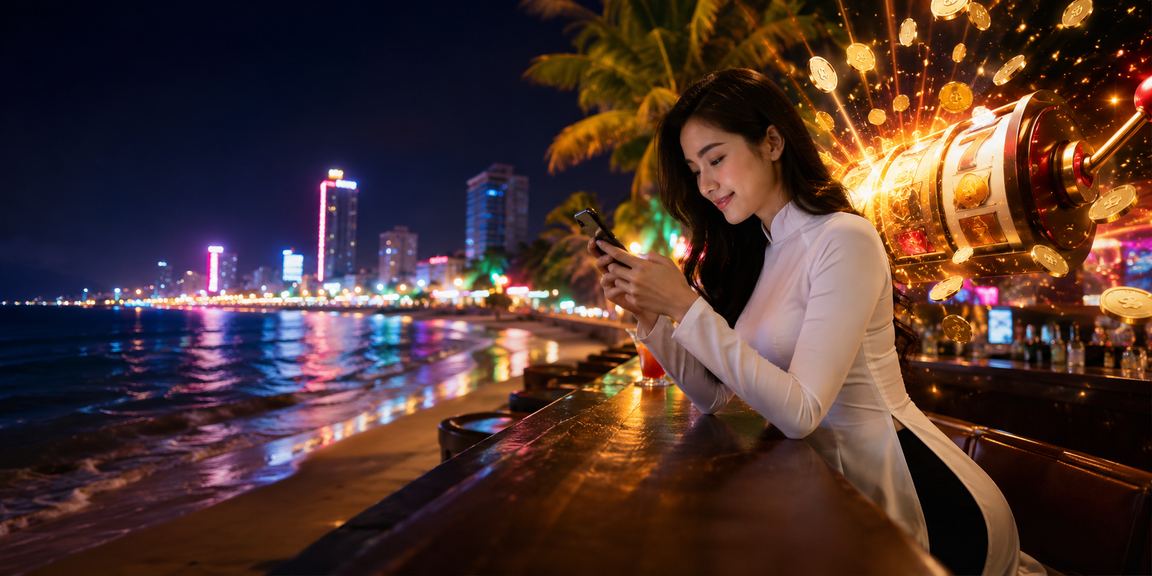 Người phụ nữ mặc áo dài chơi slot game tại Quy Nhơn, tích lũy điểm VIP 88lcb